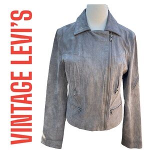 LEVI’S ~ Vintage 2002 Grey Sueded Leather Moto Jacket ~ Zipper Detail ~ Size M